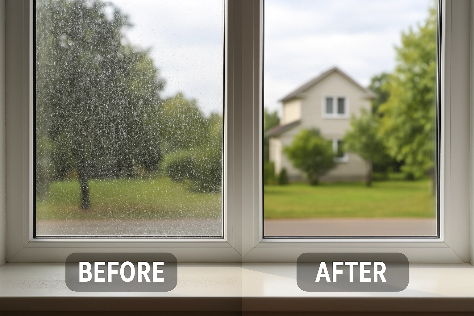 Before and after window cleaning